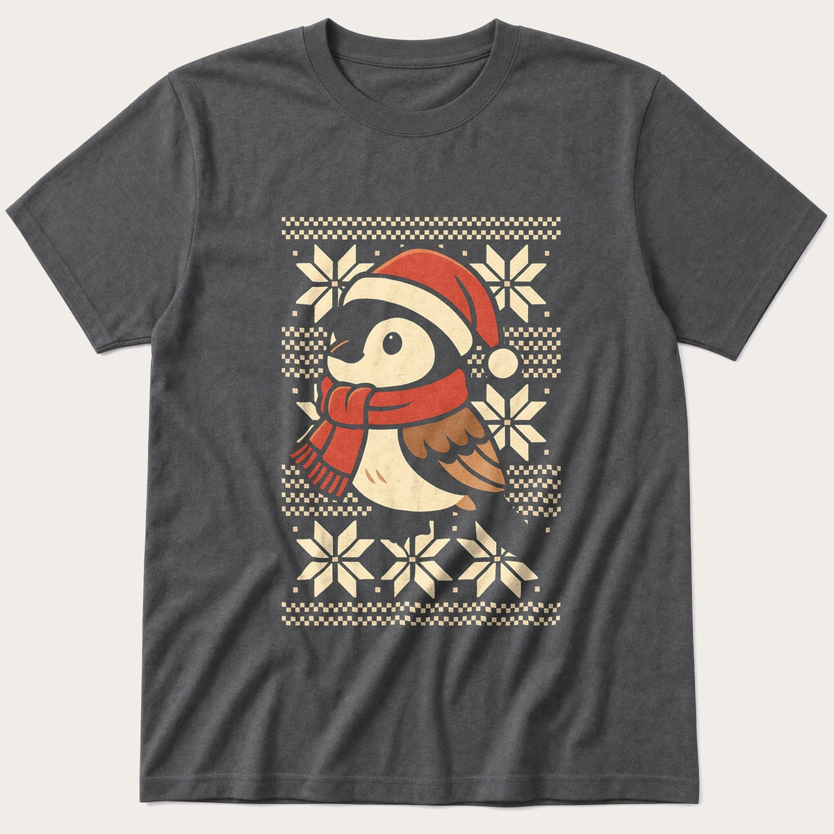 Simple Christmas Sweater Bird — Charcoal T-Shirt