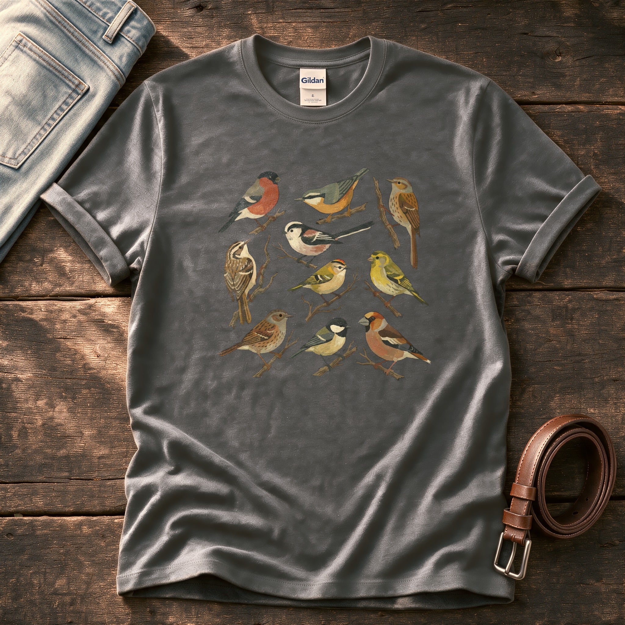 Small Wild Bird Flock — Charcoal Comfort Colors tee