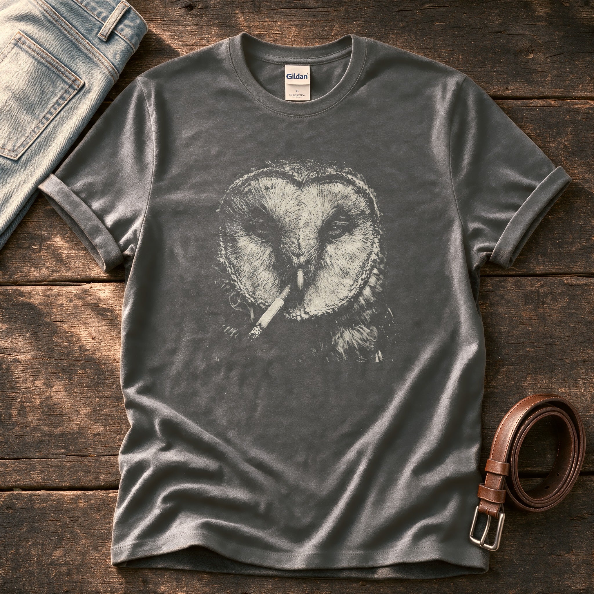 Smoking Owl — Charcoal Comfort Colors tee