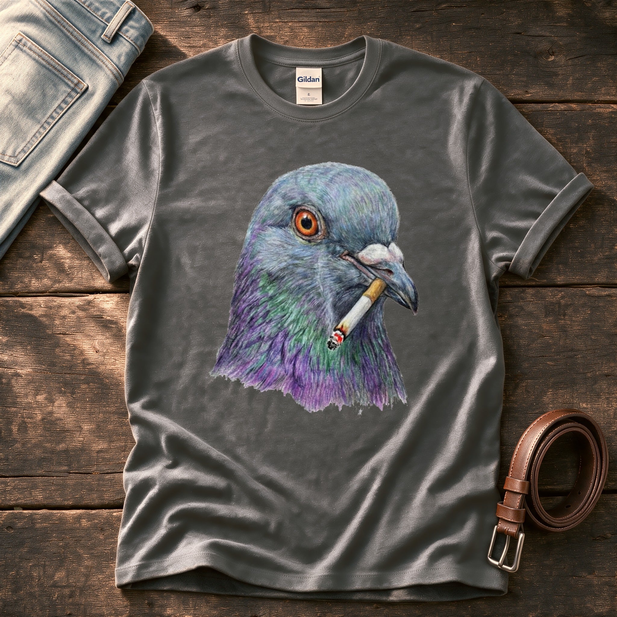 Smoking Pigeon 22 — Charcoal Comfort Colors tee