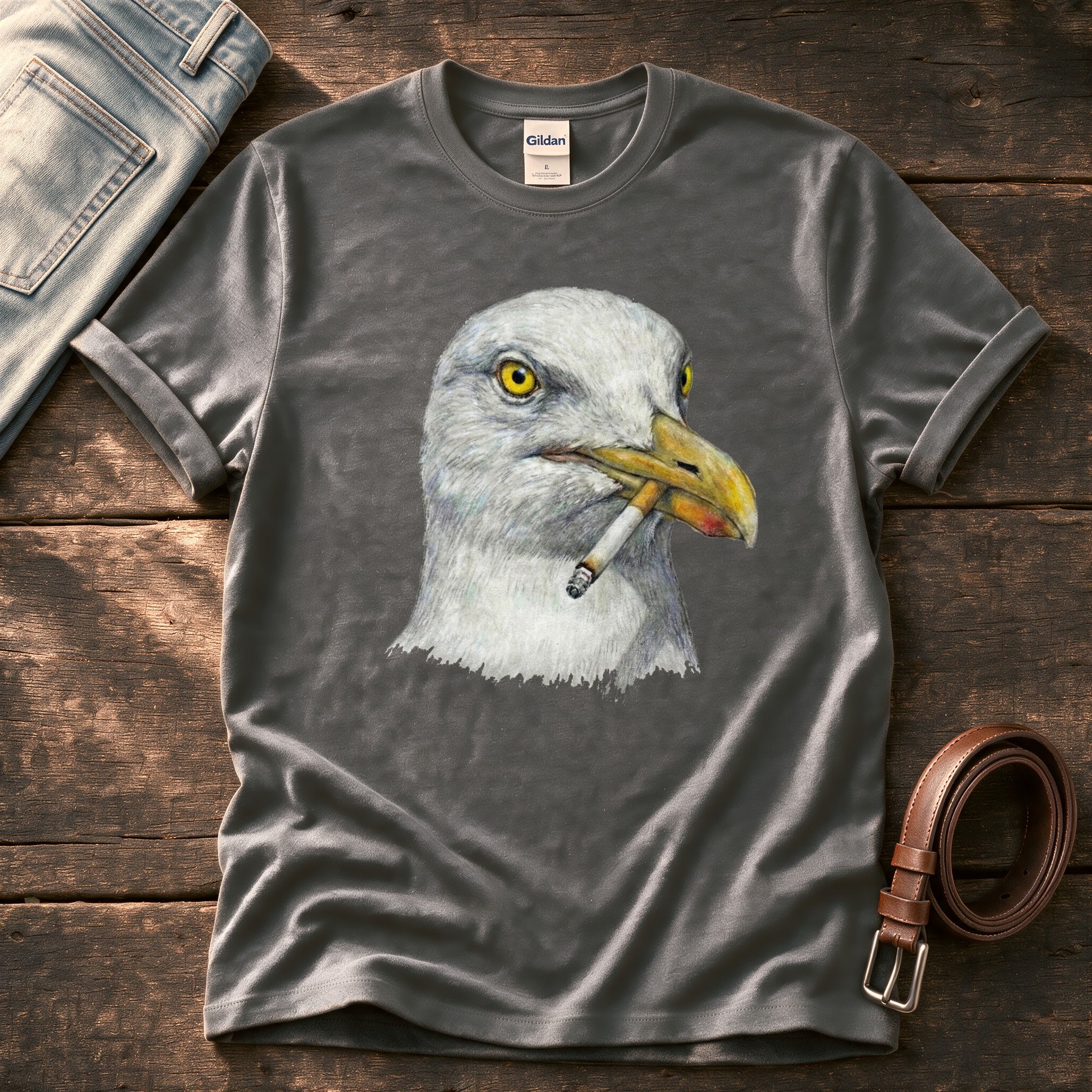 Smoking Seagull 8 — Charcoal Comfort Colors tee