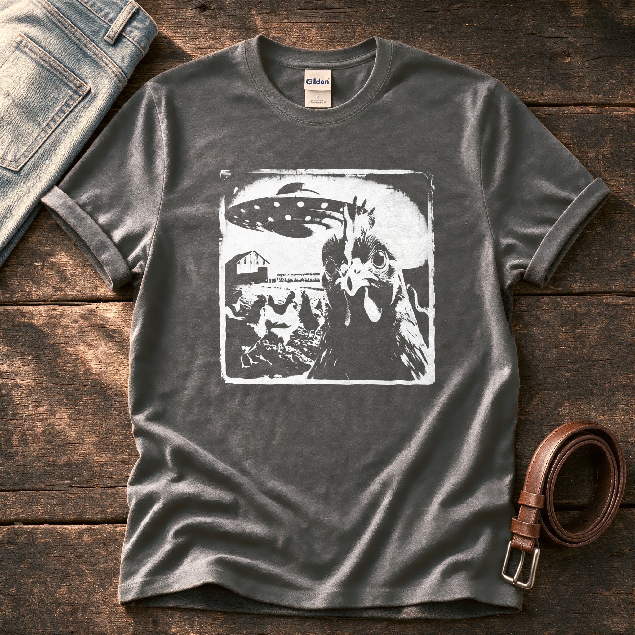 Spaceship Chicken 98 — Charcoal Comfort Colors tee