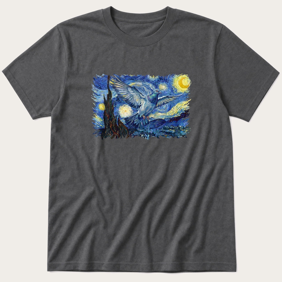 Starry Night Pigeon — Charcoal T-Shirt