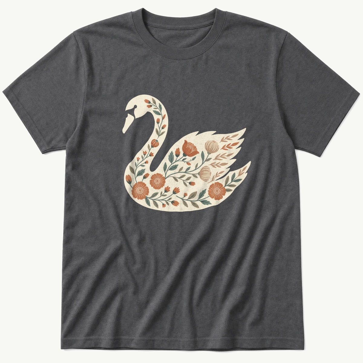 Swan Floral Pattern — Charcoal T-Shirt
