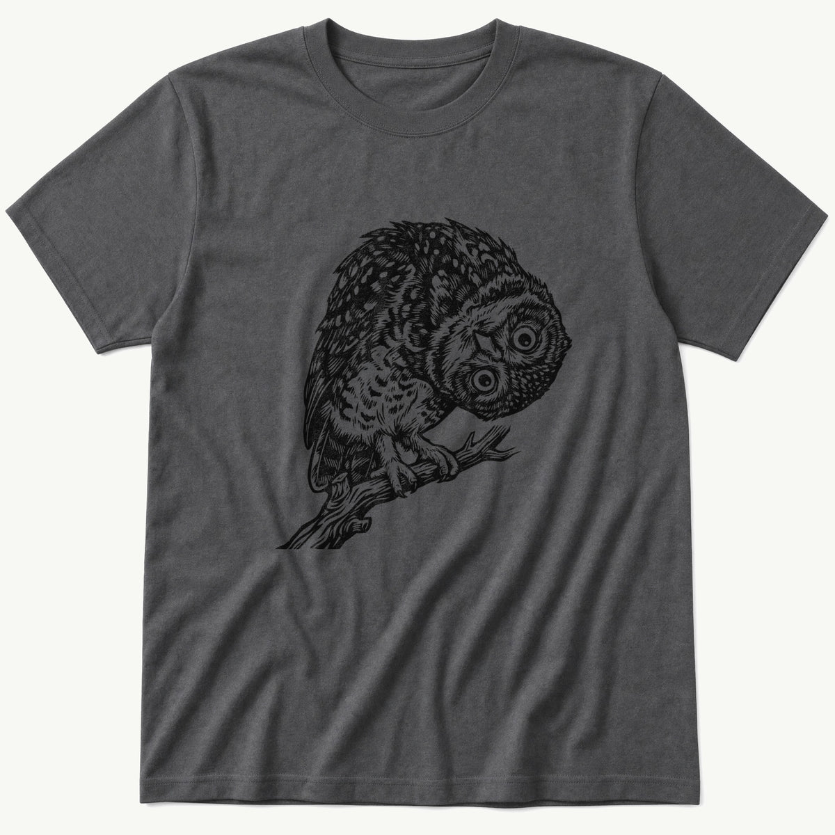 Tilted Head Owl 11 — Charcoal T-Shirt