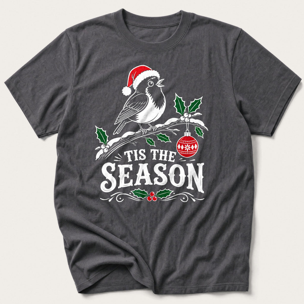 'Tis The Season Robin — Charcoal T-Shirt
