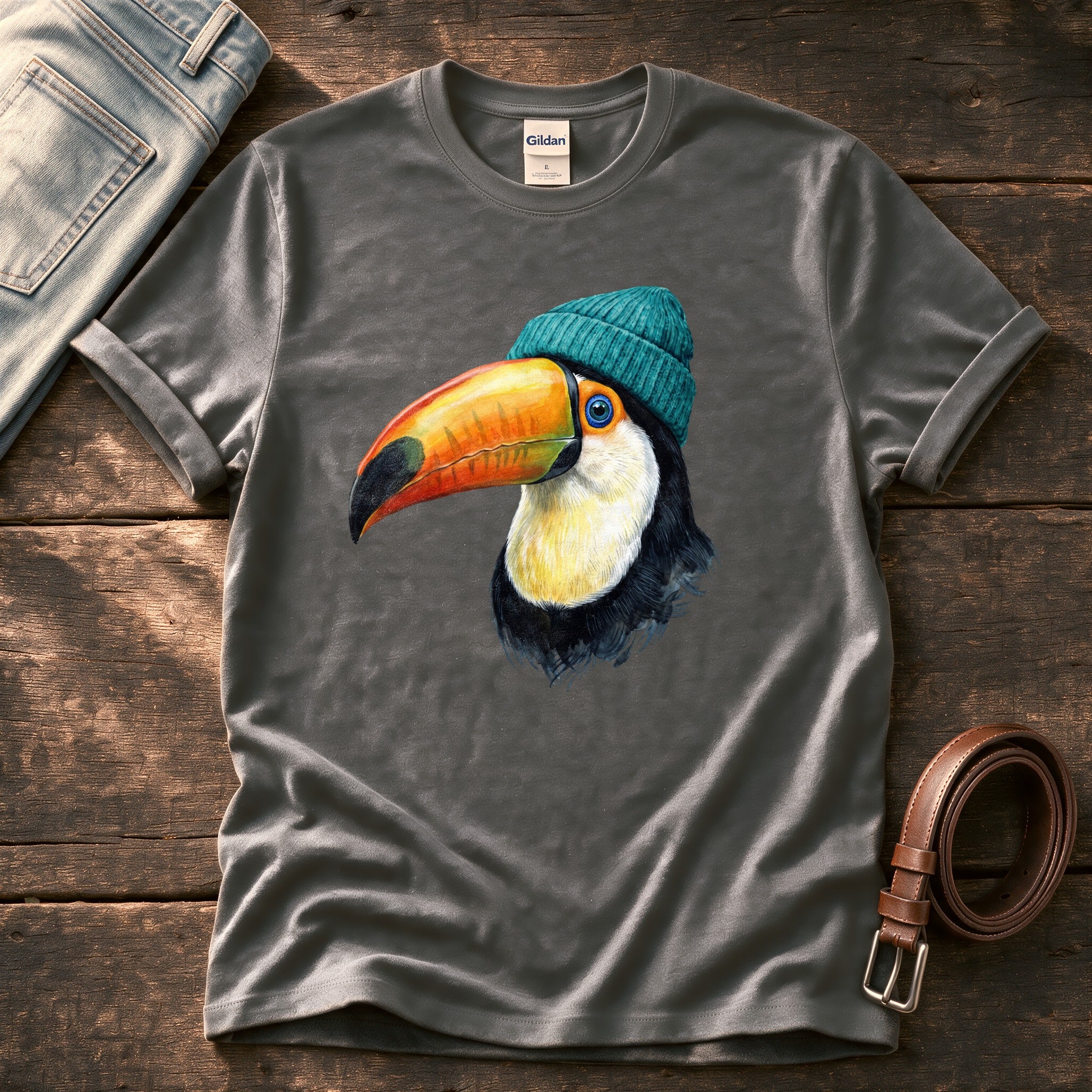 Toucan Beanie 33 — Charcoal Comfort Colors tee