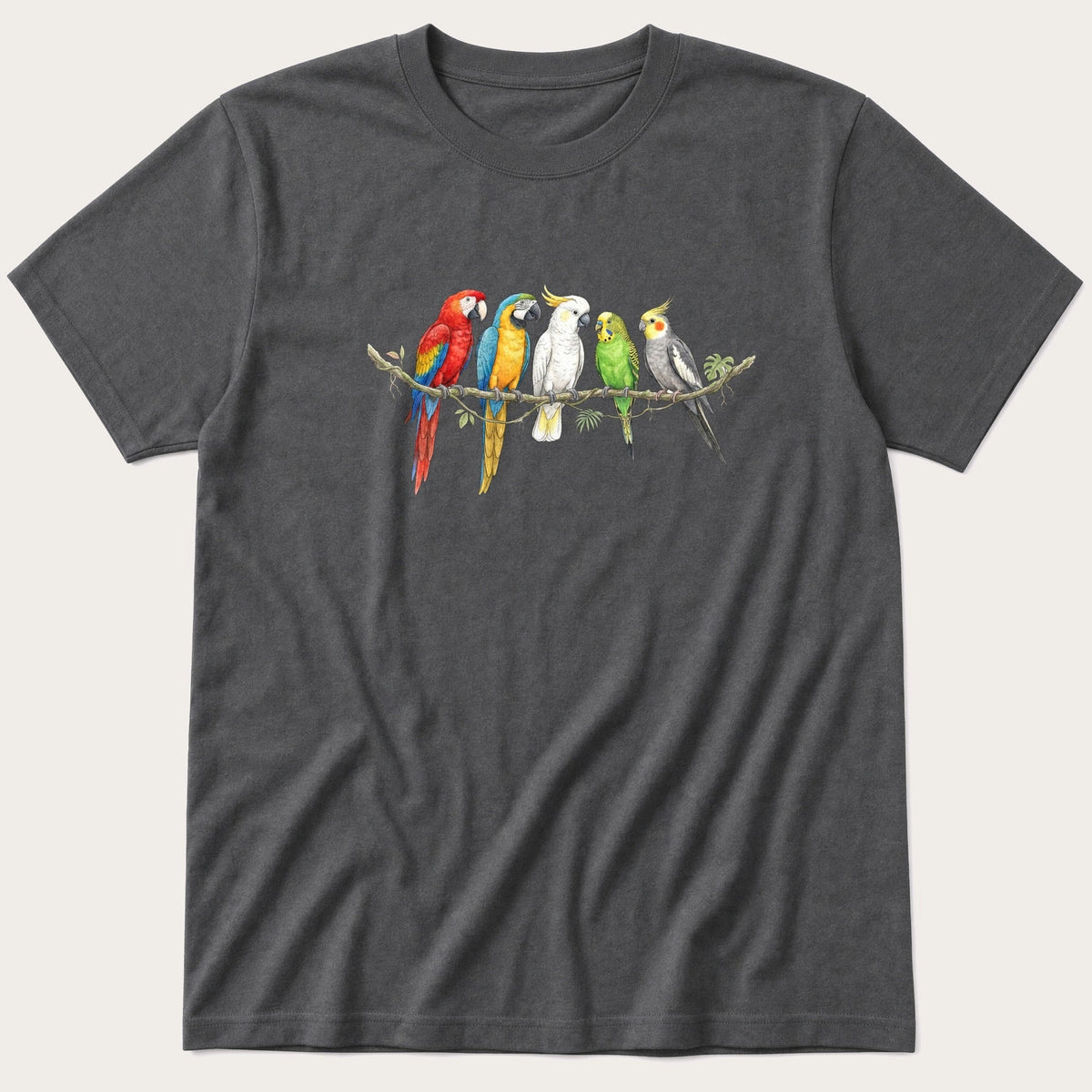 Tropic Birds On Branch — Charcoal T-Shirt