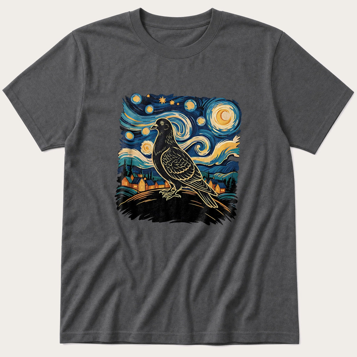 Van Gough Pigeon — Charcoal T-Shirt