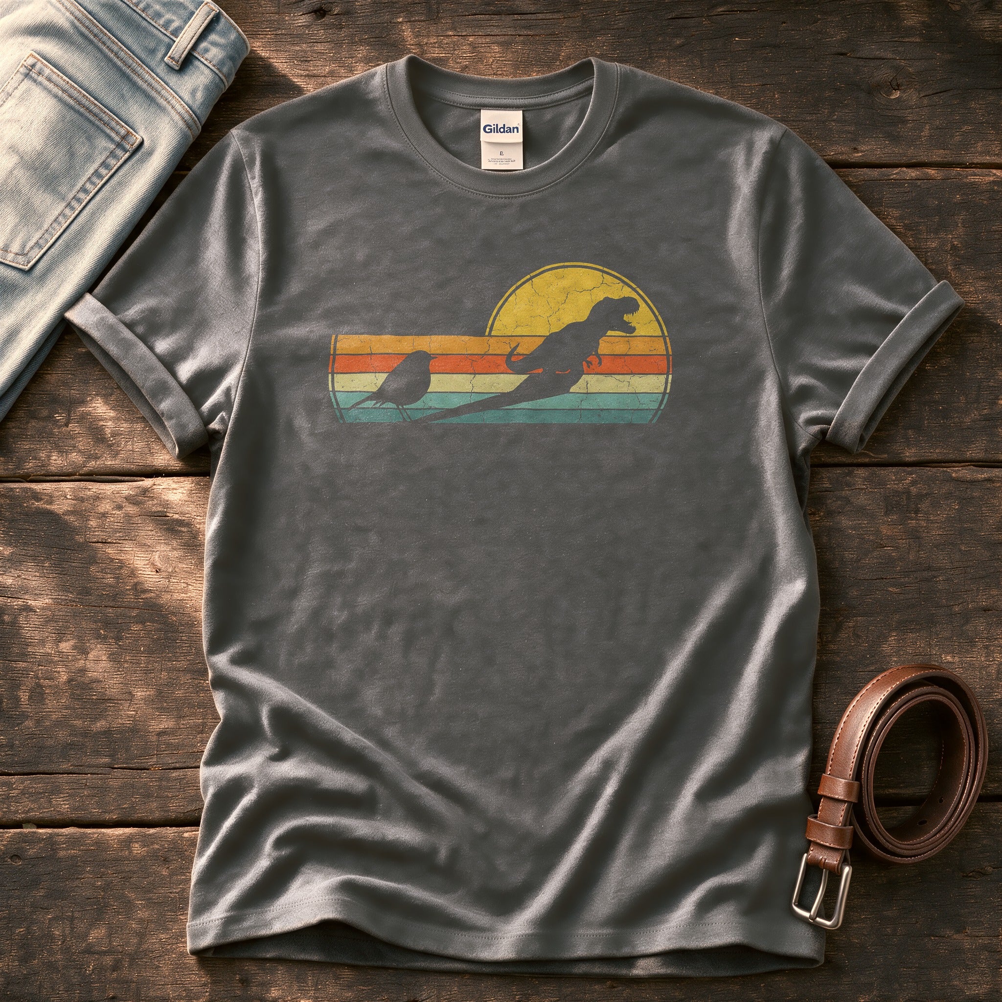 Vintage Dino Shadow — Charcoal Comfort Colors tee