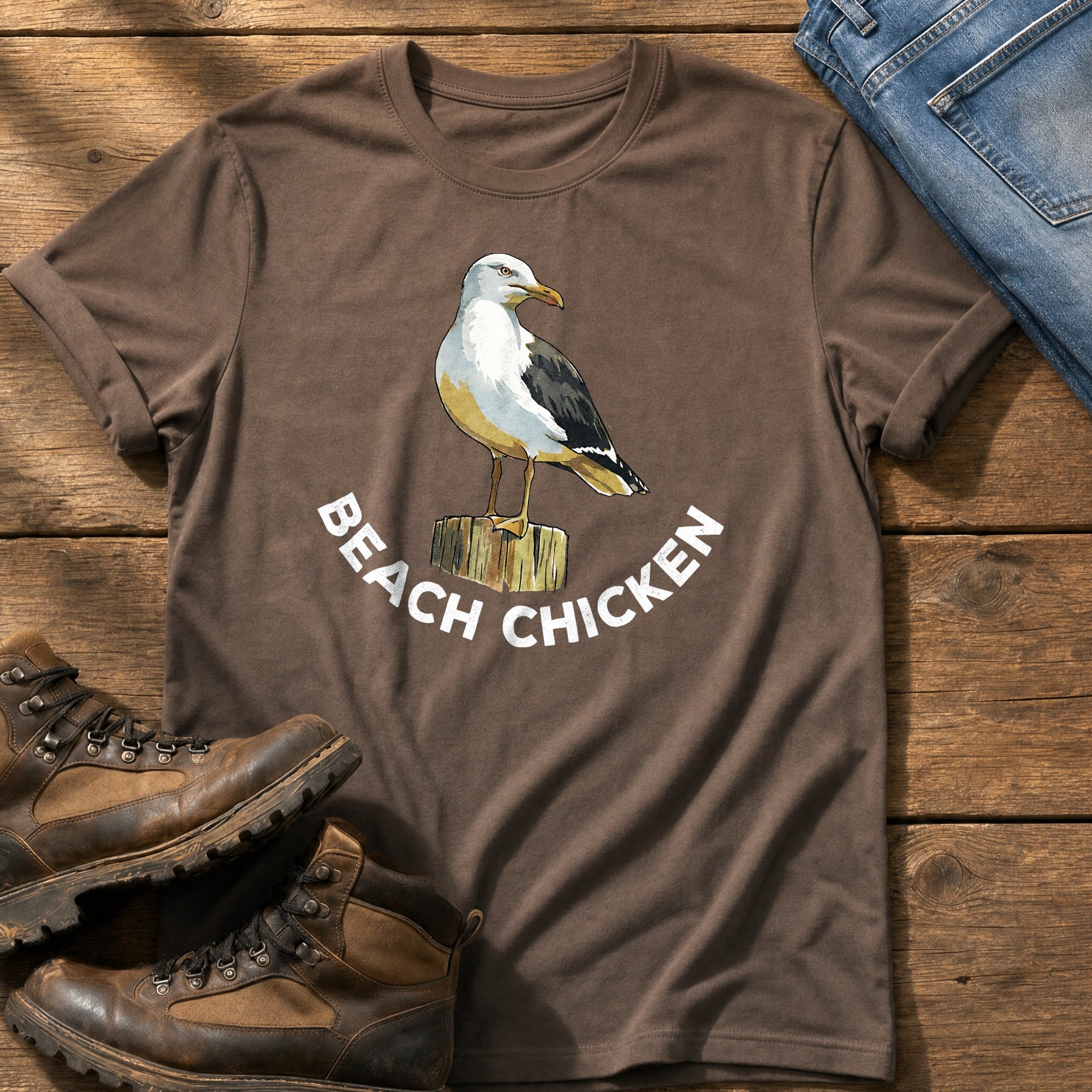 Beach Chicken 12 — Espresso Comfort Colors tee