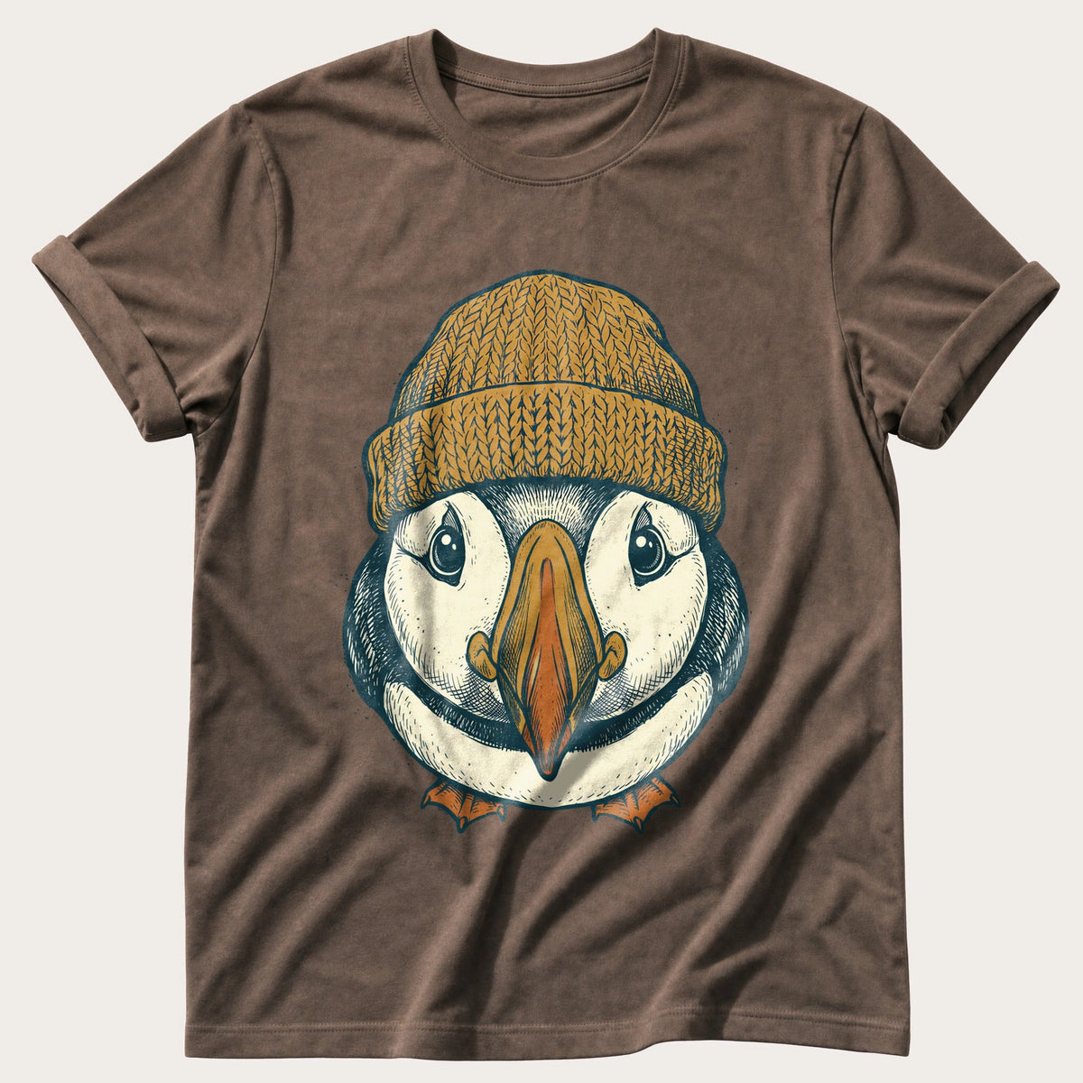 Beanie Puffin 6 — Espresso Comfort Colors tee