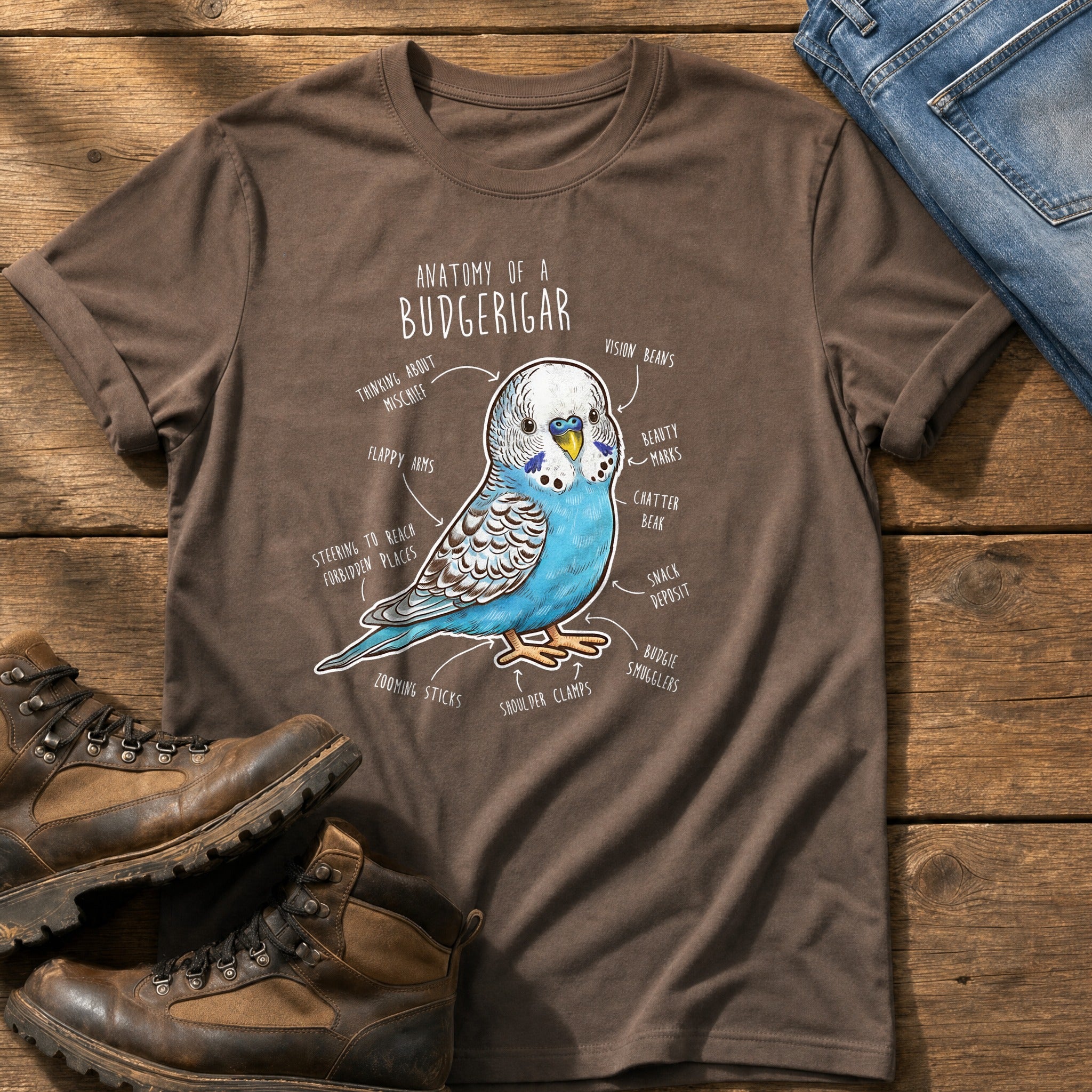 Budgie Anatomy cute — Espresso Comfort Colors tee