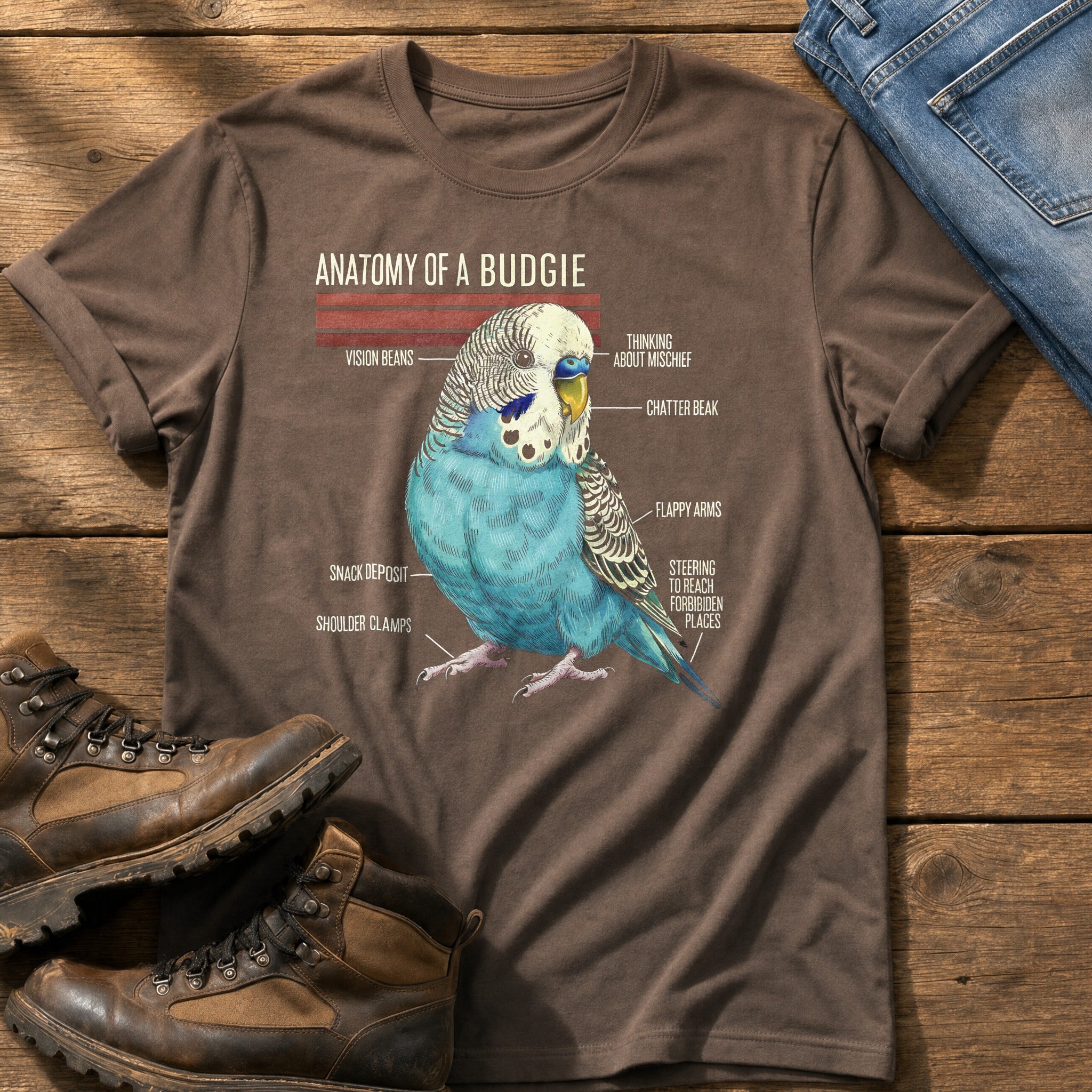 Budgie Anatomy — Espresso Comfort Colors tee