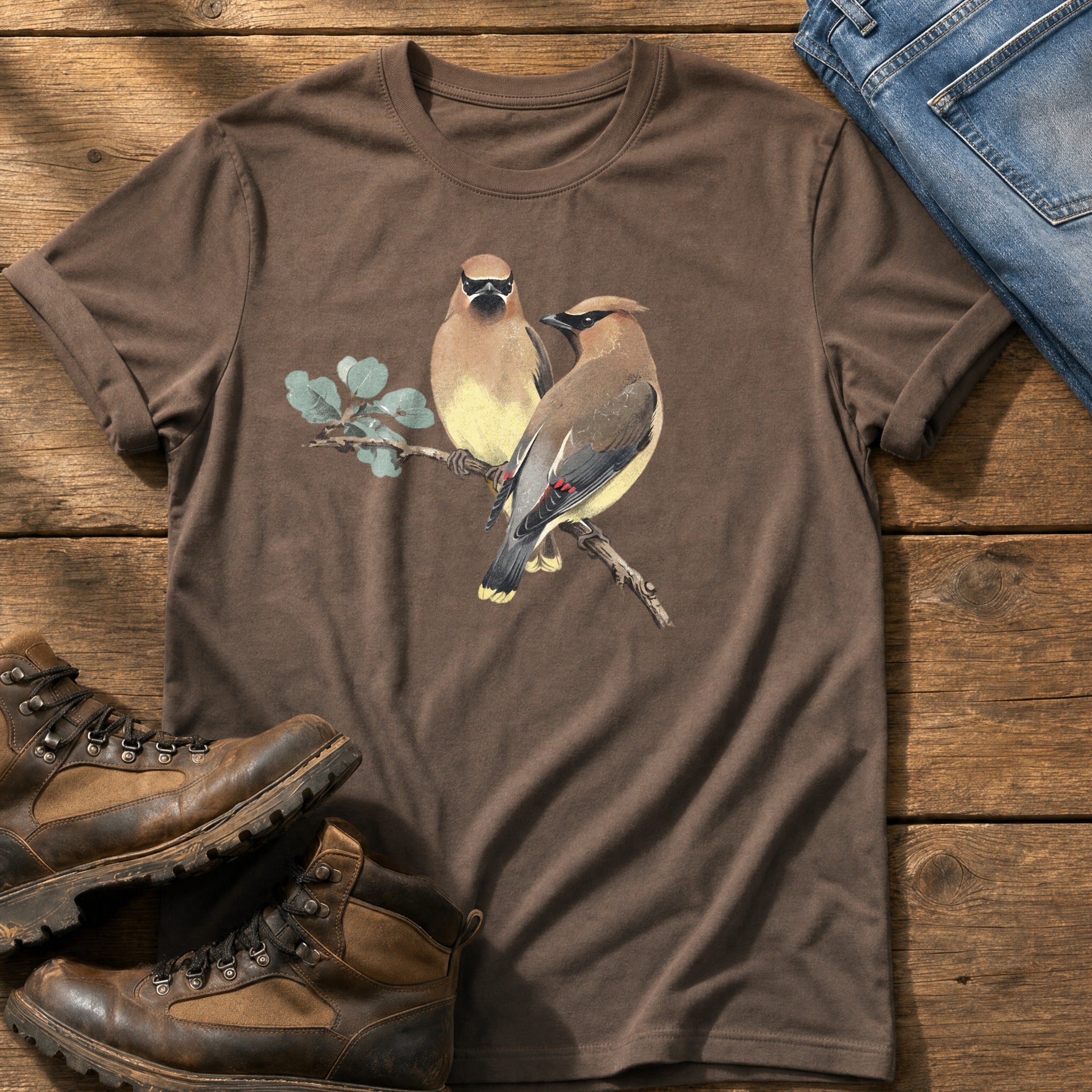 Cedar Waxwing On A Branch — Espresso Comfort Colors tee