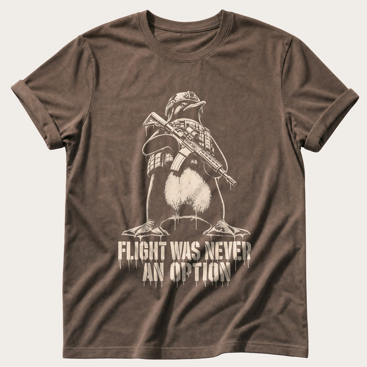 Combat Ready Penguin — Espresso Comfort Colors tee