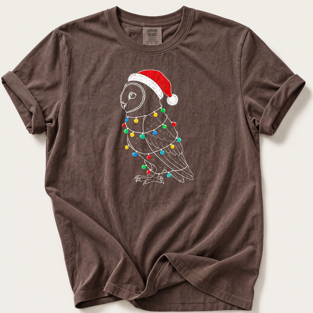 Fairy Light Barn Owl Outline — Espresso Comfort Colors tee