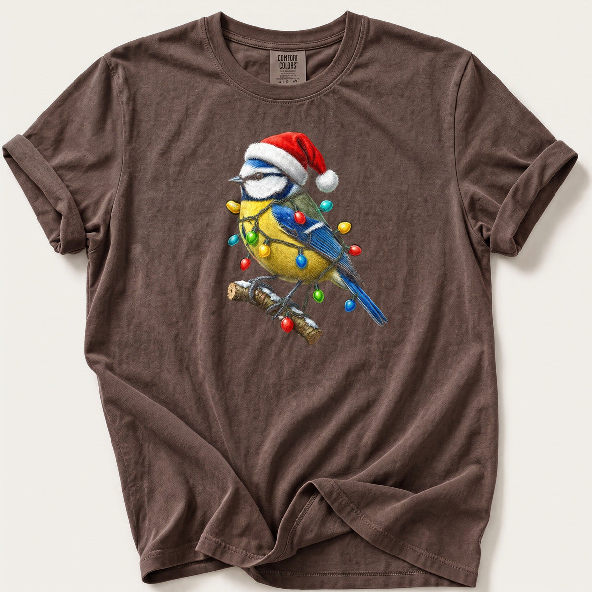 Fairy Light Blue Tit — Espresso Comfort Colors tee