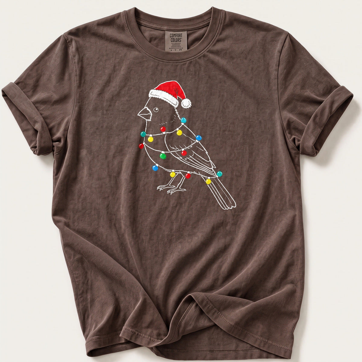 Fairy Light Cardinal Outline — Espresso Comfort Colors tee