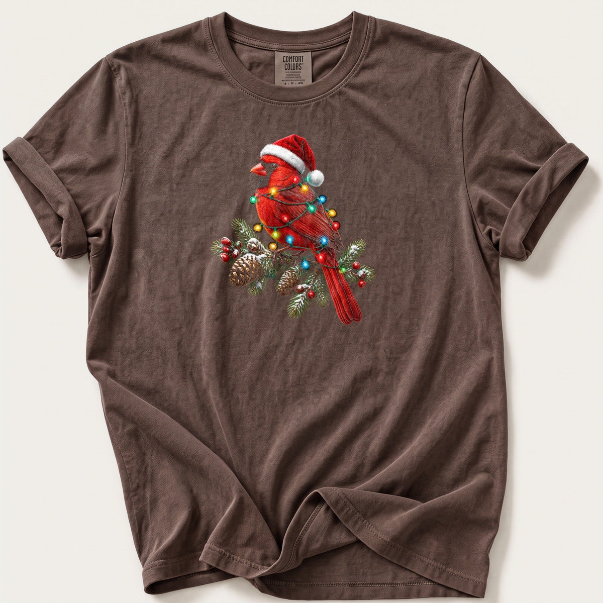 Fairy Light Cardinal — Espresso Comfort Colors tee