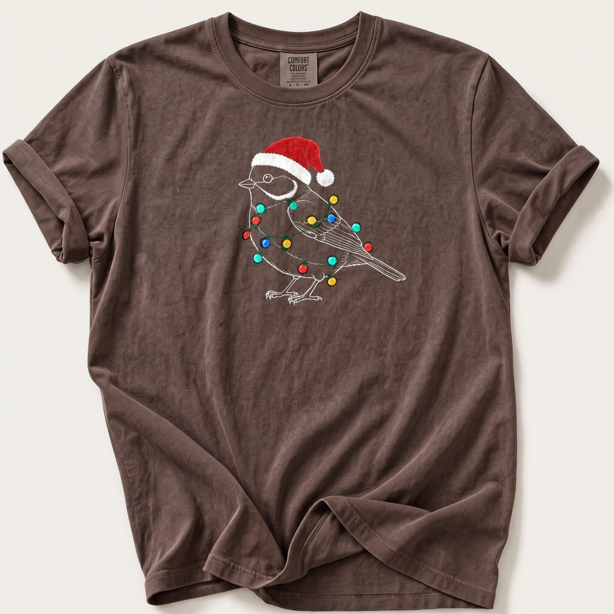 Fairy Light Great Tit Outline — Espresso Comfort Colors tee