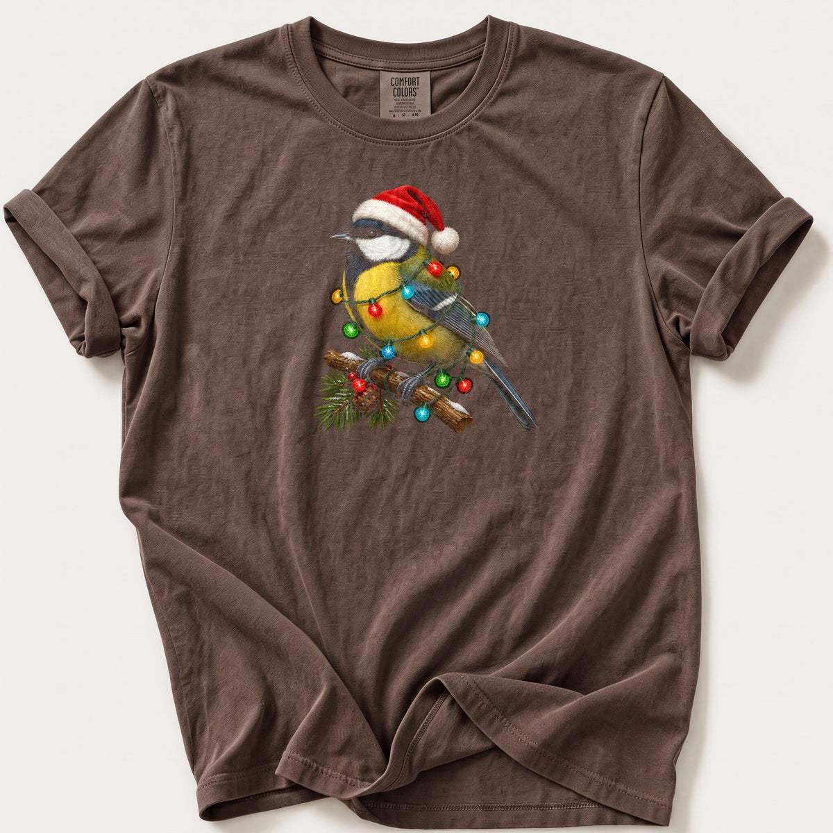 Fairy Light Great Tit — Espresso Comfort Colors tee