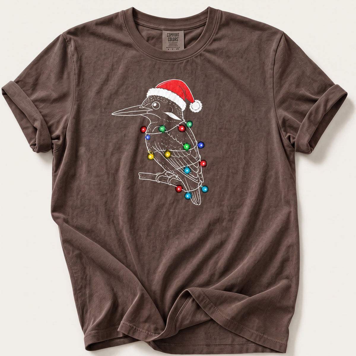Fairy Light Kingfisher Outline — Espresso Comfort Colors tee