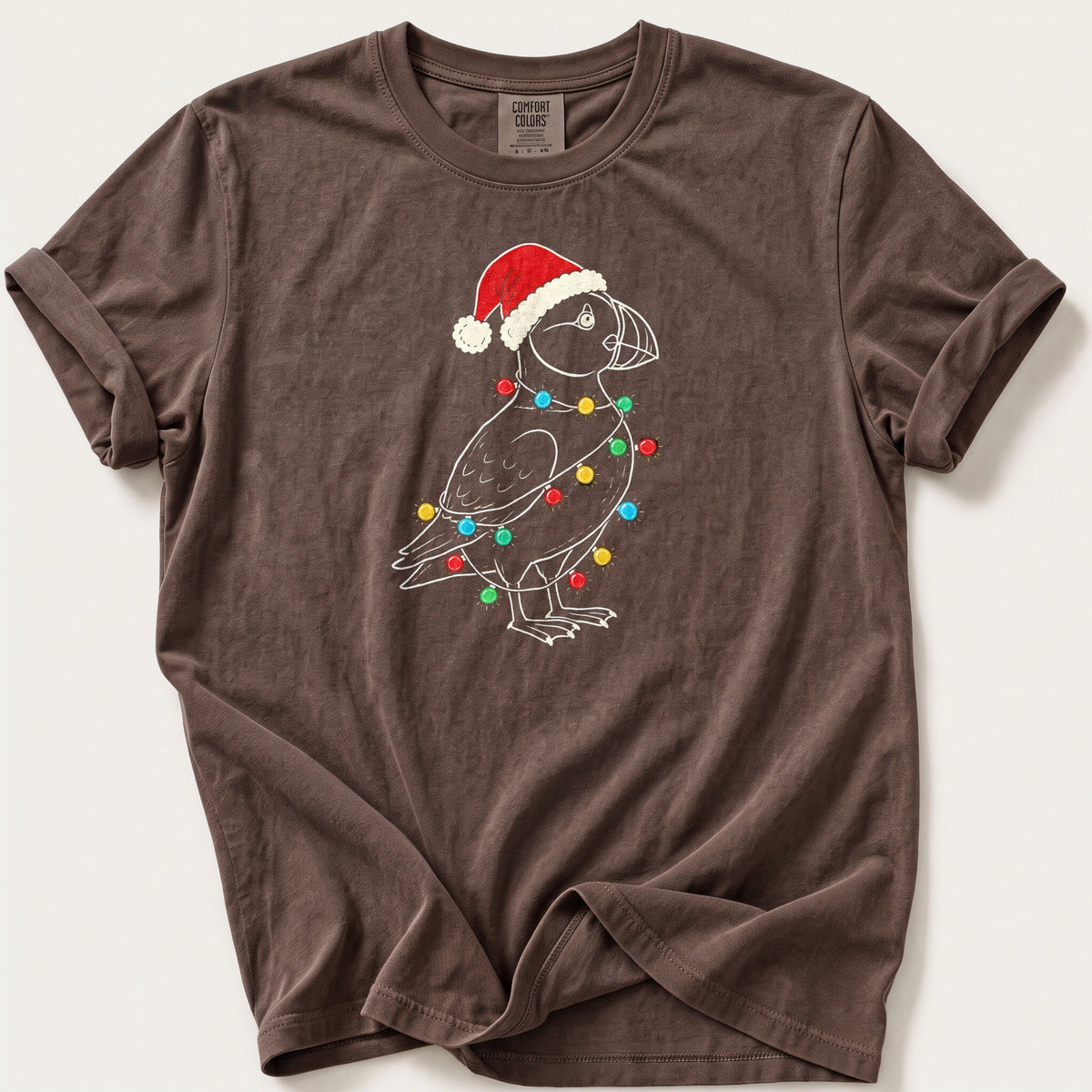 Fairy Light Puffin Outline — Espresso Comfort Colors tee