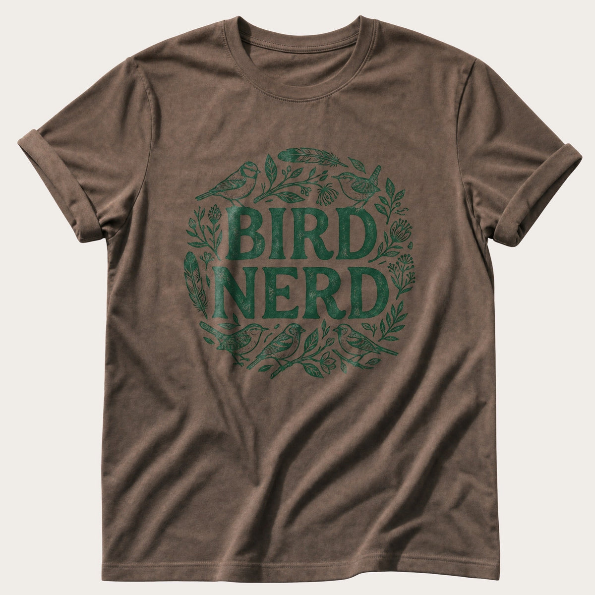 Floral Bird Nerd — Espresso Comfort Colors tee