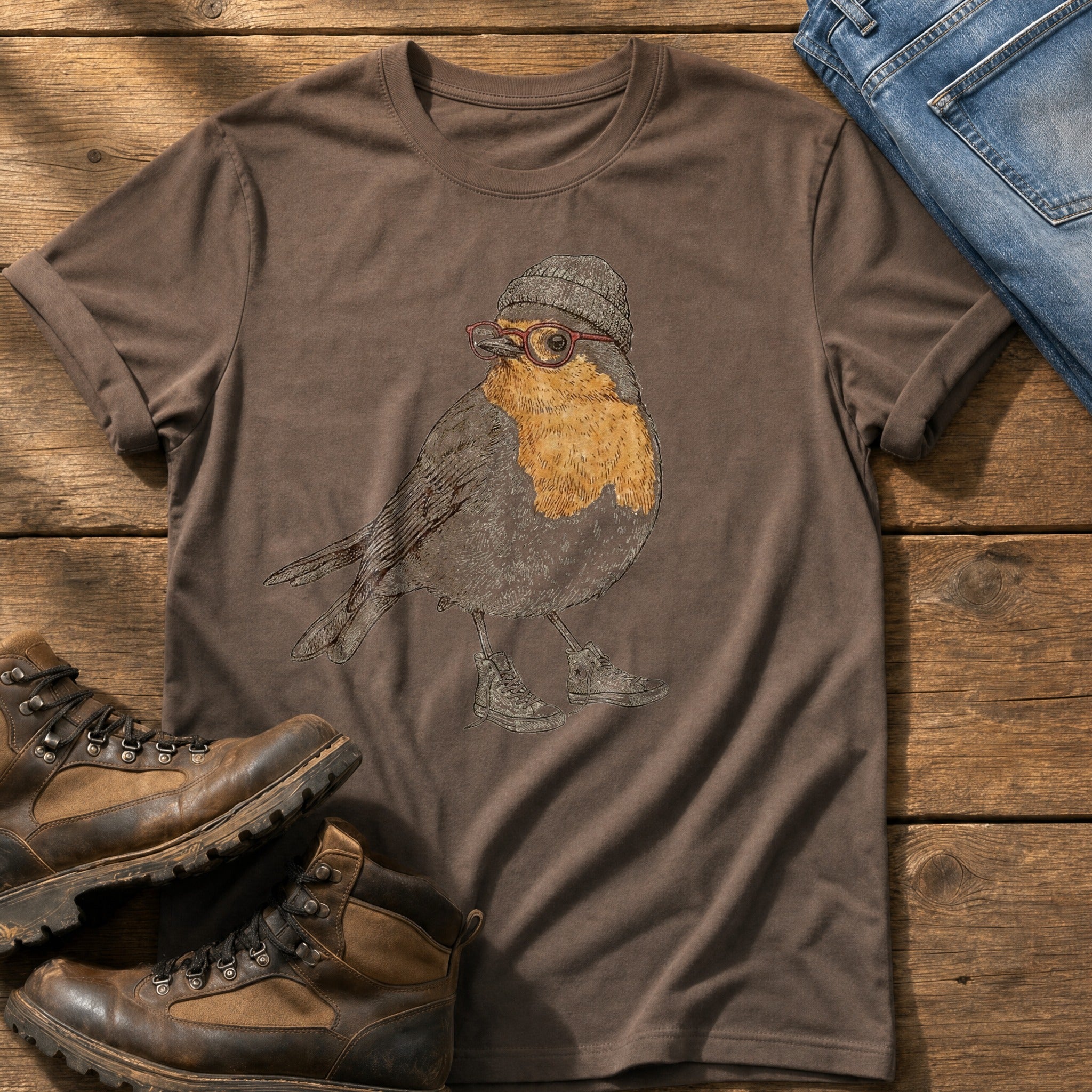 Hipster Robin 12 — Espresso Comfort Colors tee