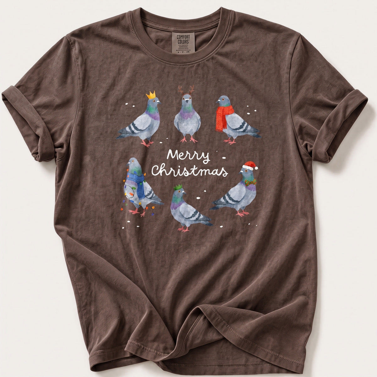 Merry Christmas Pigeons — Espresso Comfort Colors tee