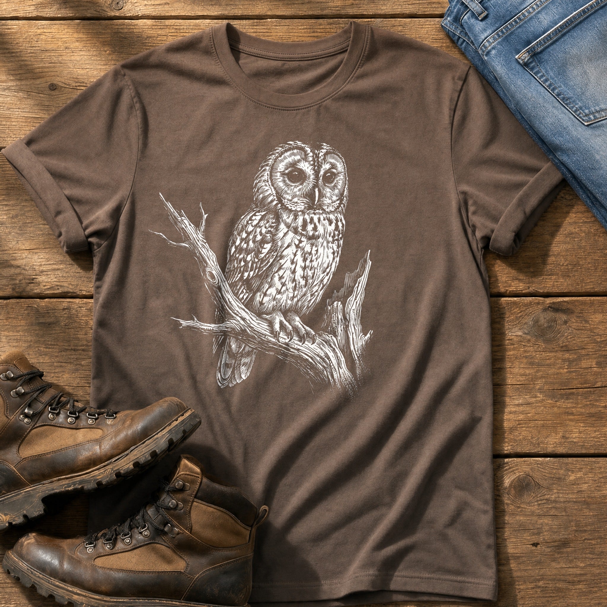 Mono Owl Print — Espresso Comfort Colors tee