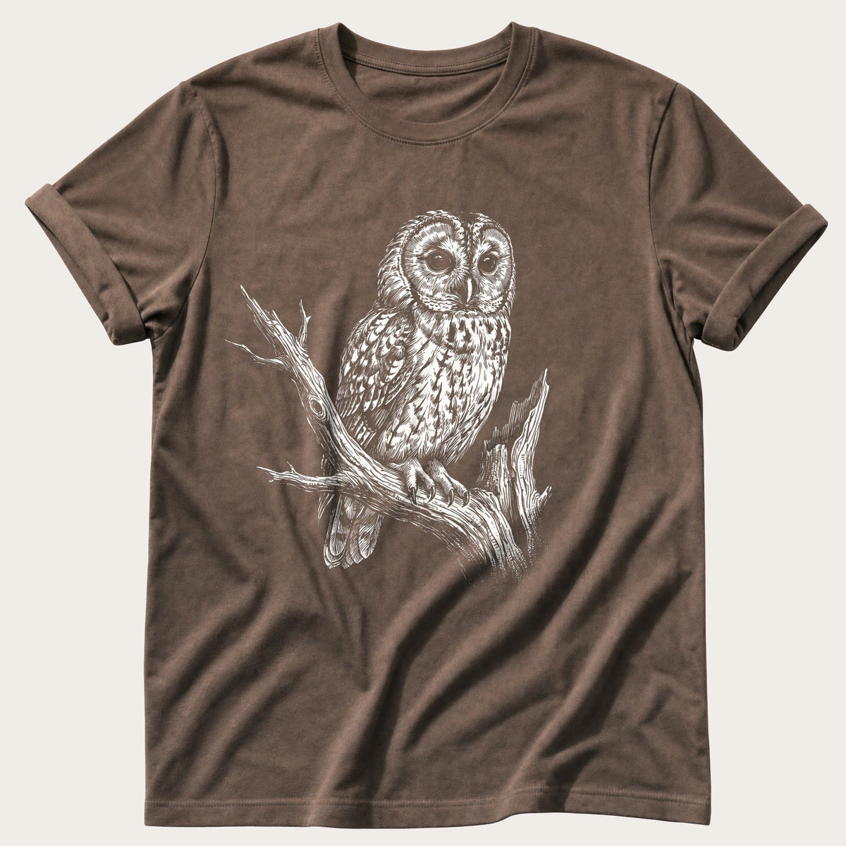Mono Owl Print — Espresso Comfort Colors tee