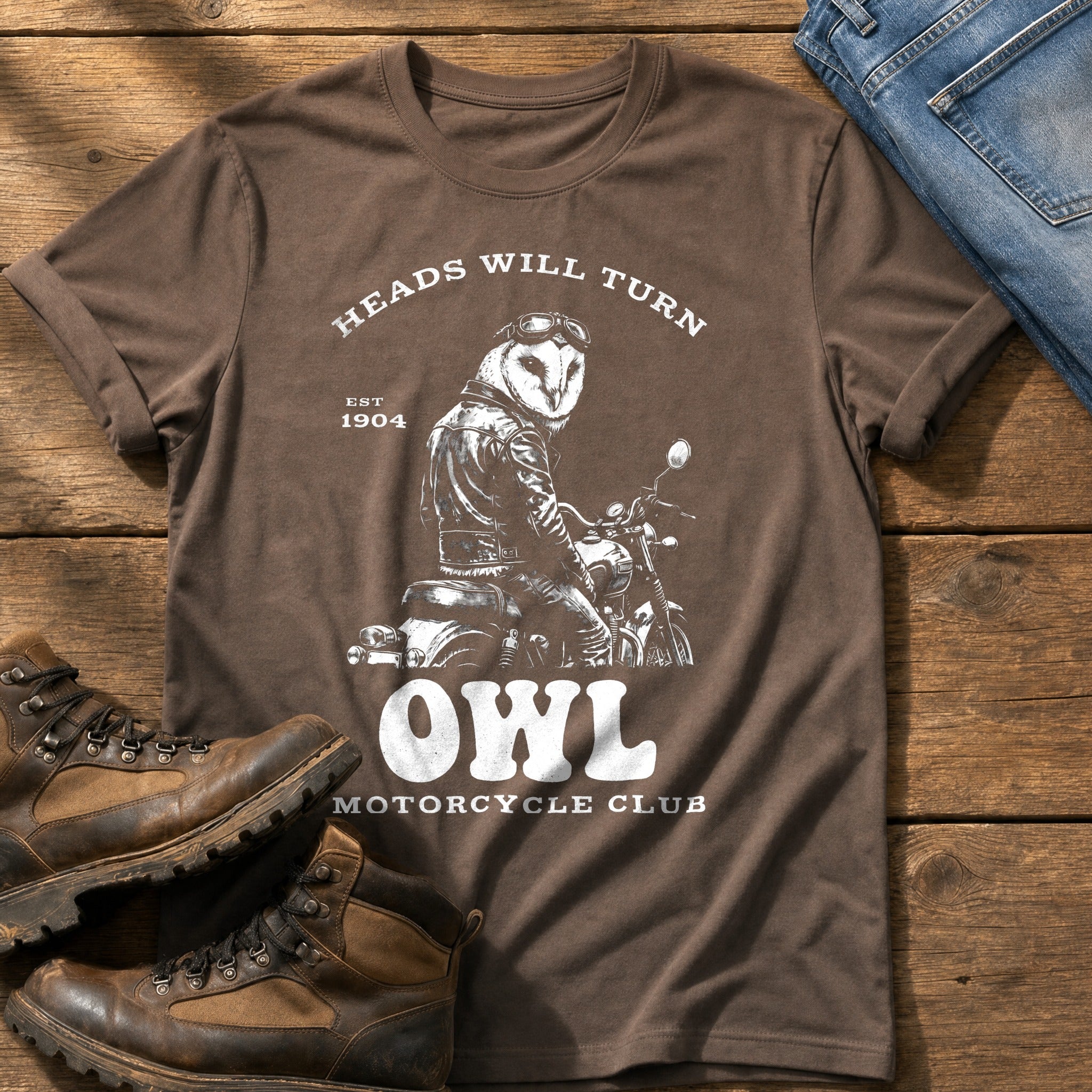 Night Rider Owl — Espresso Comfort Colors tee