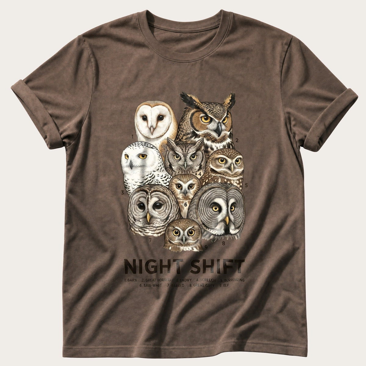 Night Shift Owls — Espresso Comfort Colors tee