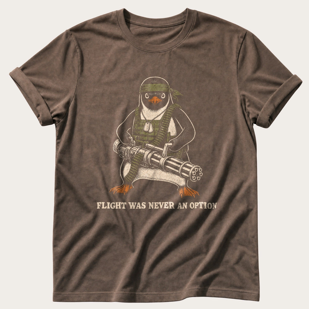Penguin With A Minigun — Espresso Comfort Colors tee