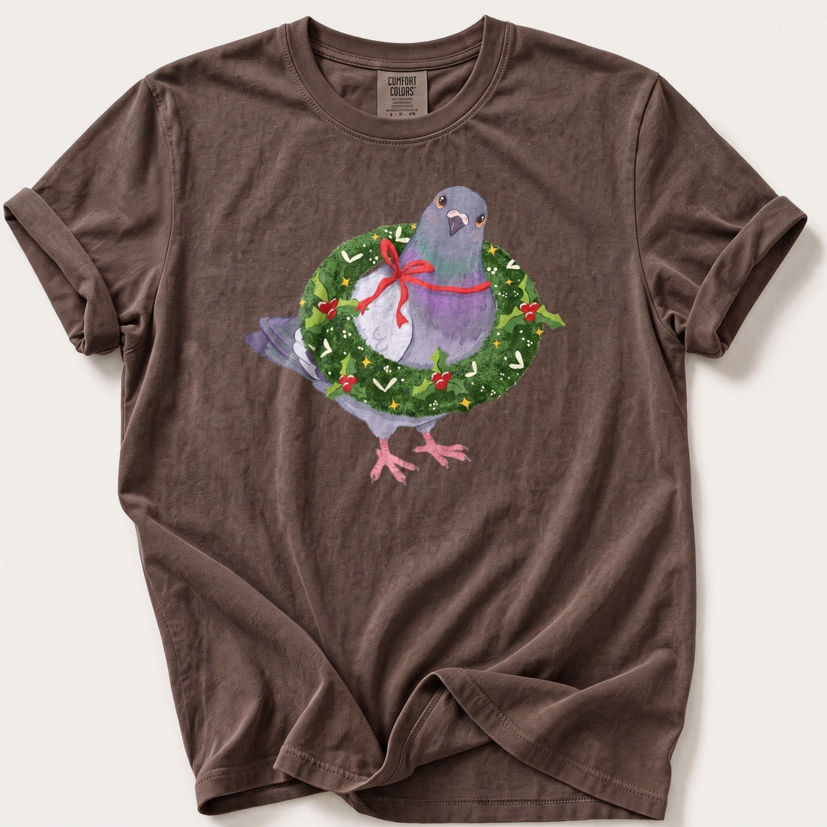 Pigeon In A Wreath — Espresso Comfort Colors tee