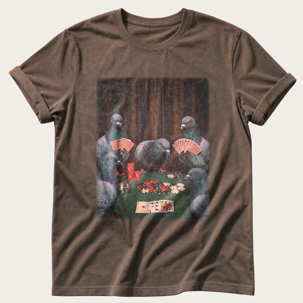 Pigeon Poker Night — Espresso Comfort Colors tee