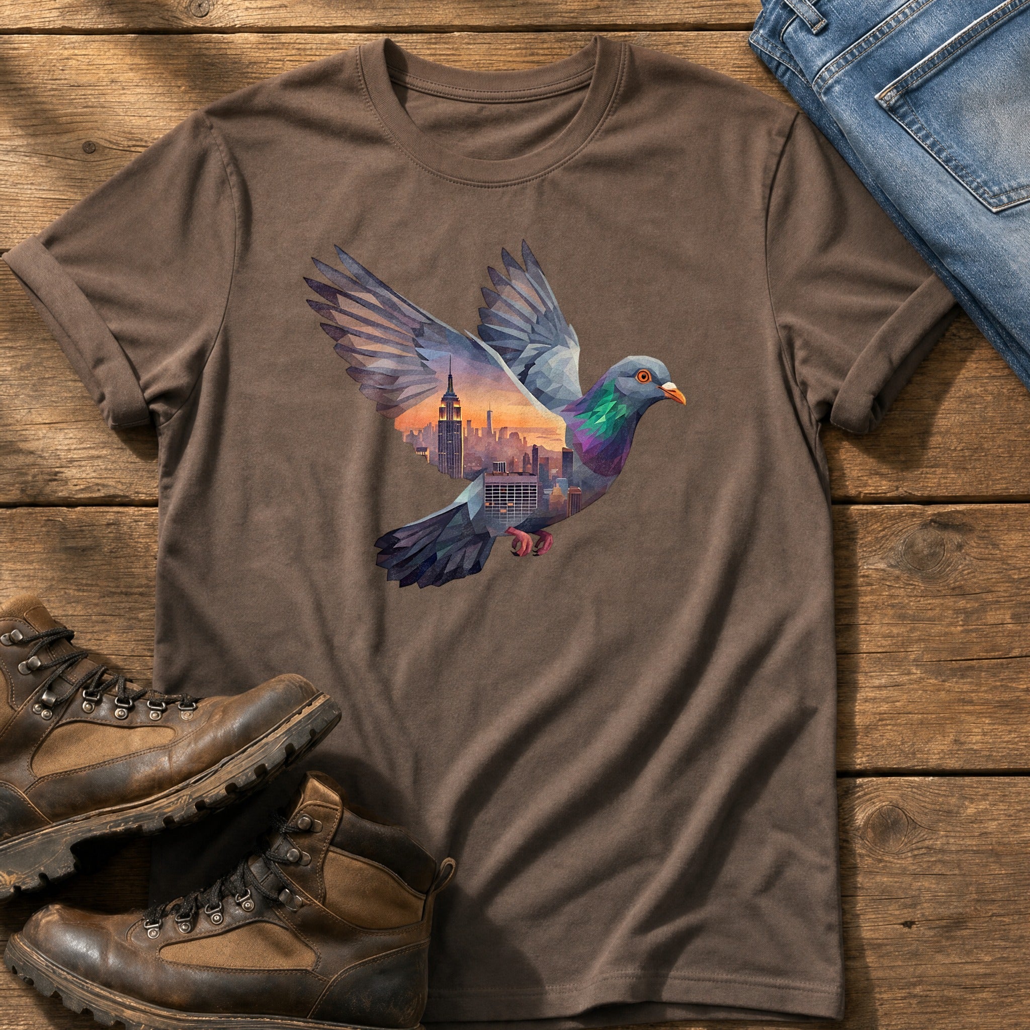Pigeon Skyline — Espresso Comfort Colors tee