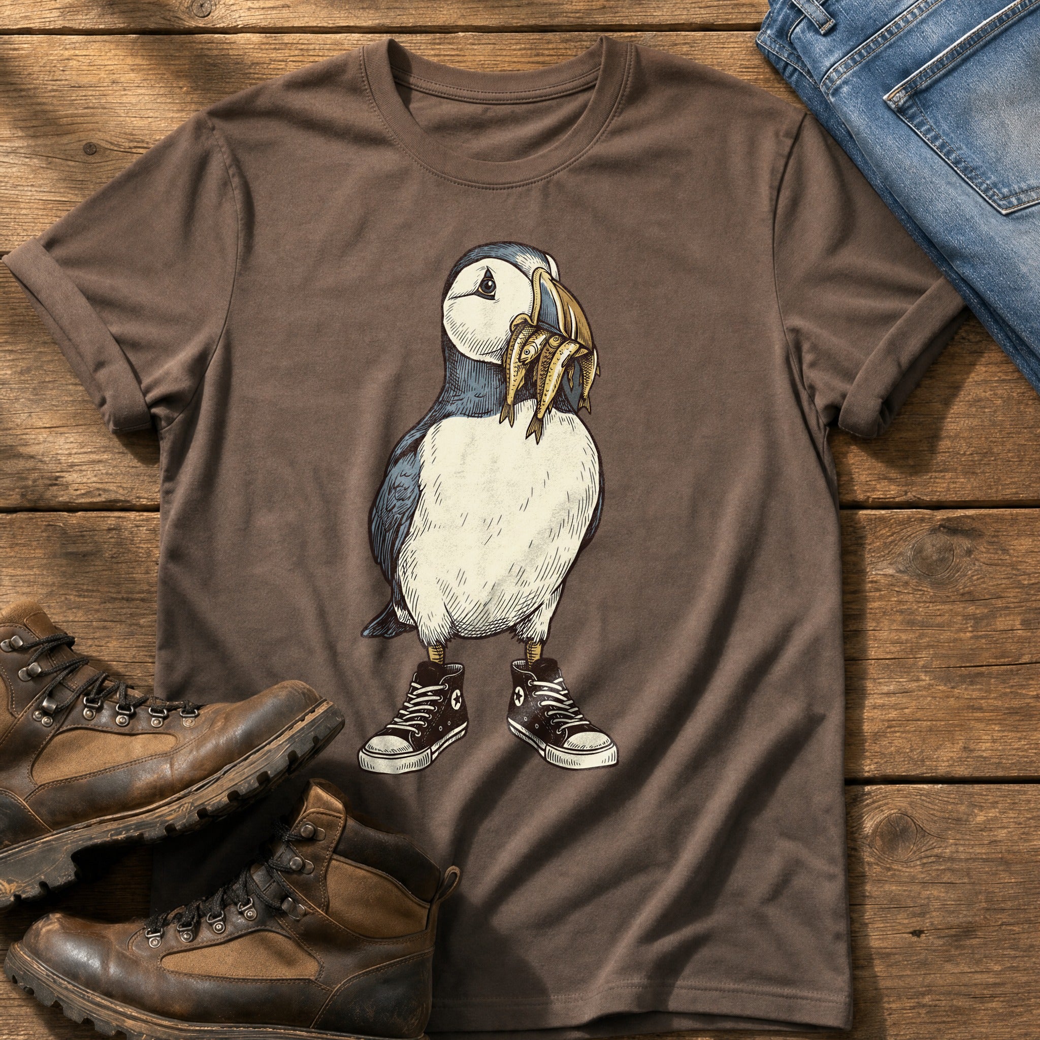 Puffin And Fish 77 — Espresso Comfort Colors tee