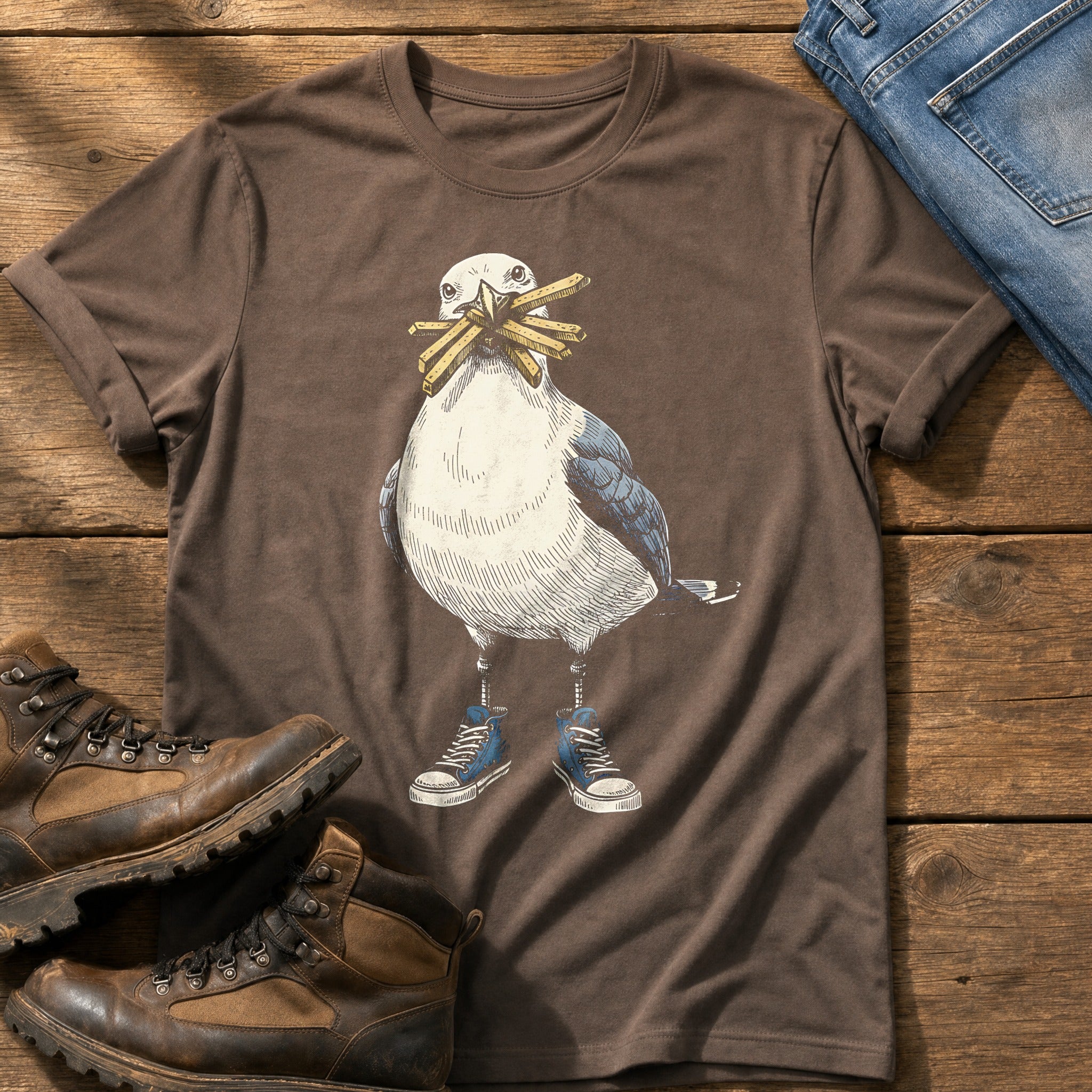Seagull With Chips 2 — Espresso Comfort Colors tee