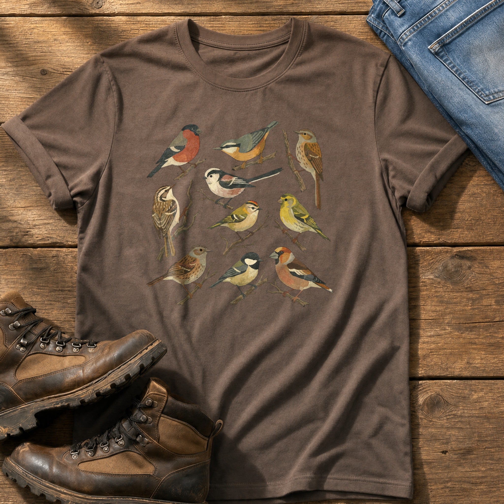 Small Wild Bird Flock — Espresso Comfort Colors tee