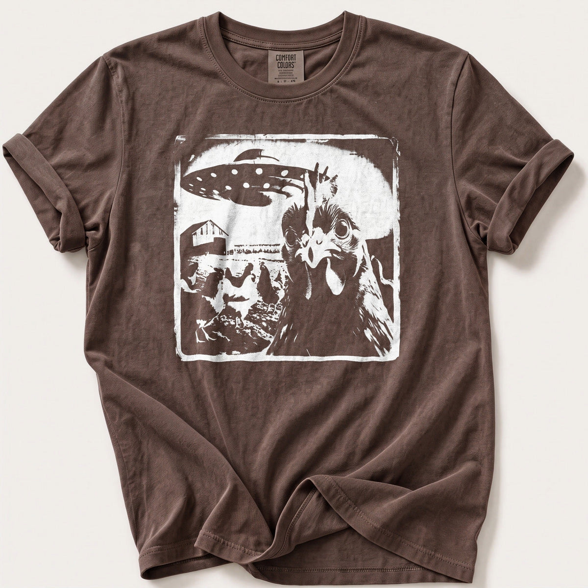 Spaceship Chicken 98 — Espresso Comfort Colors tee