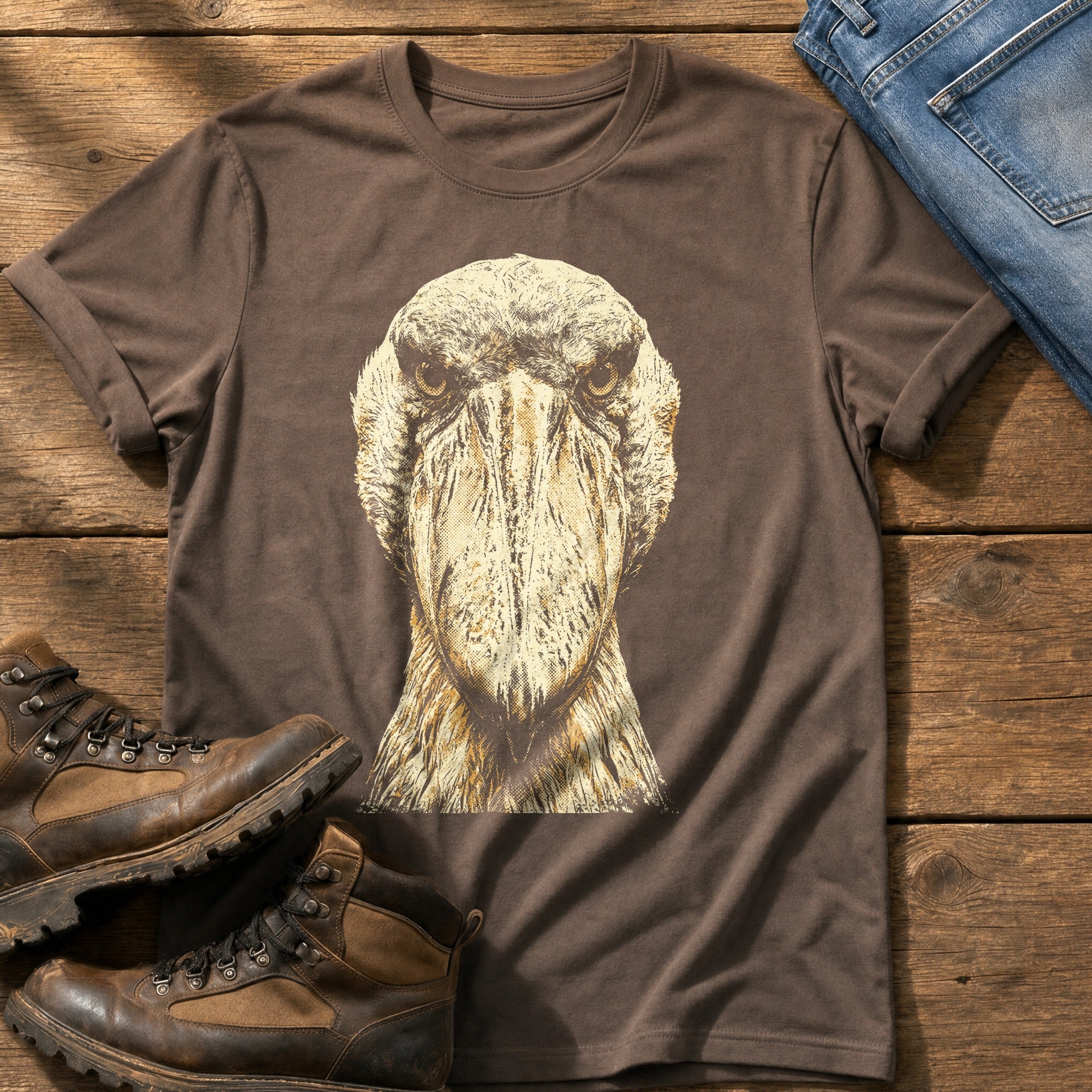 Washed Out Shoebill 4 — Espresso Comfort Colors tee