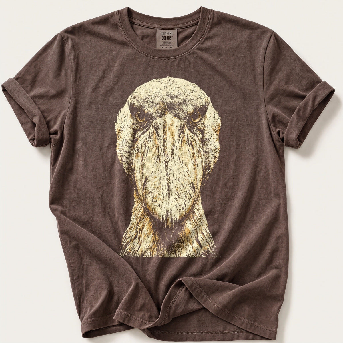 Washed Out Shoebill 4 — Espresso Comfort Colors tee