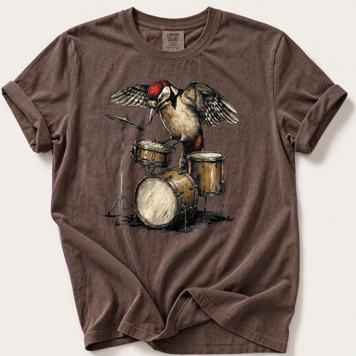 Woodpecker Drum Kit — Espresso Comfort Colors tee