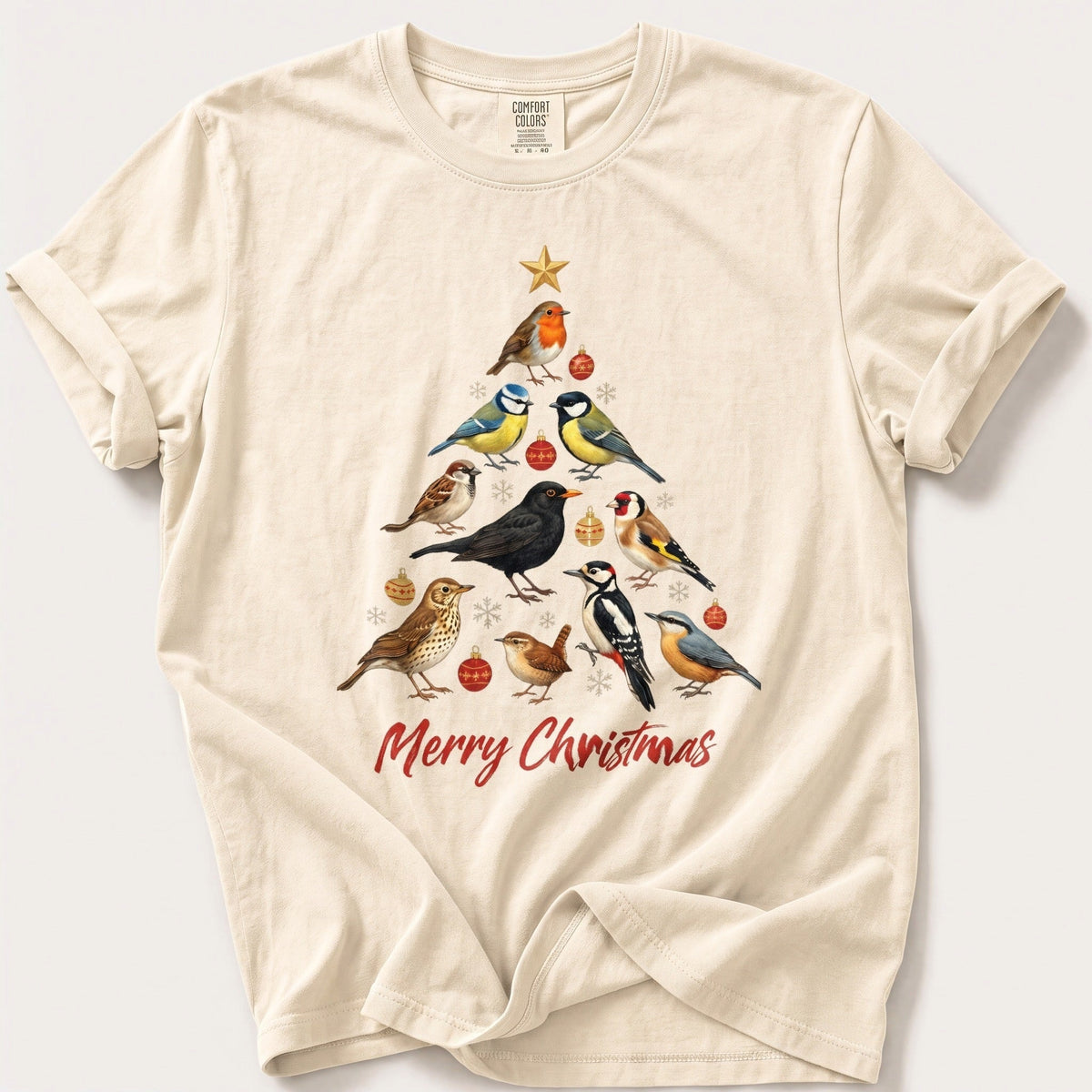 Big Garden Bird Christmas Tree — Ivory Comfort Colors tee