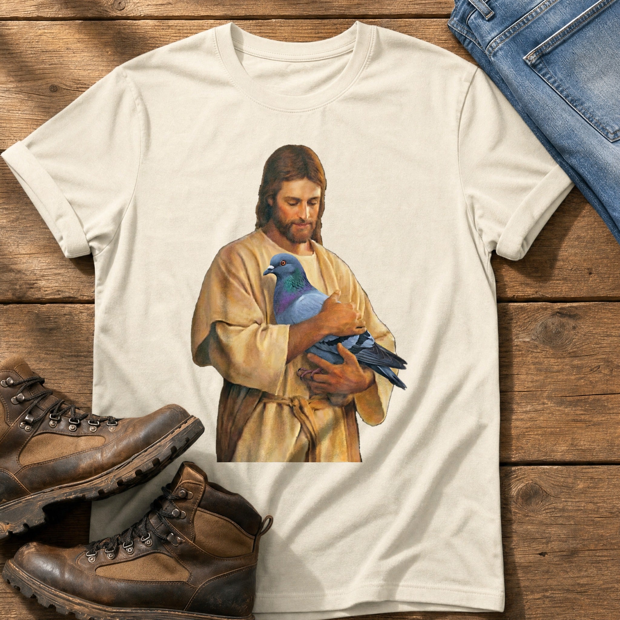 Christ With Pigeon 4 — Ivory Comfort Colors tee
