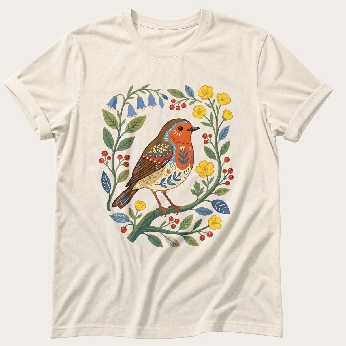 Folk Style Robin — Ivory Comfort Colors tee