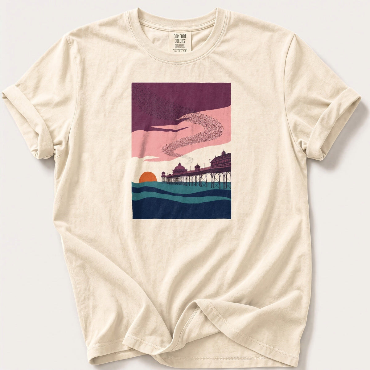 Murmuration Over The Pier — Ivory Comfort Colors tee